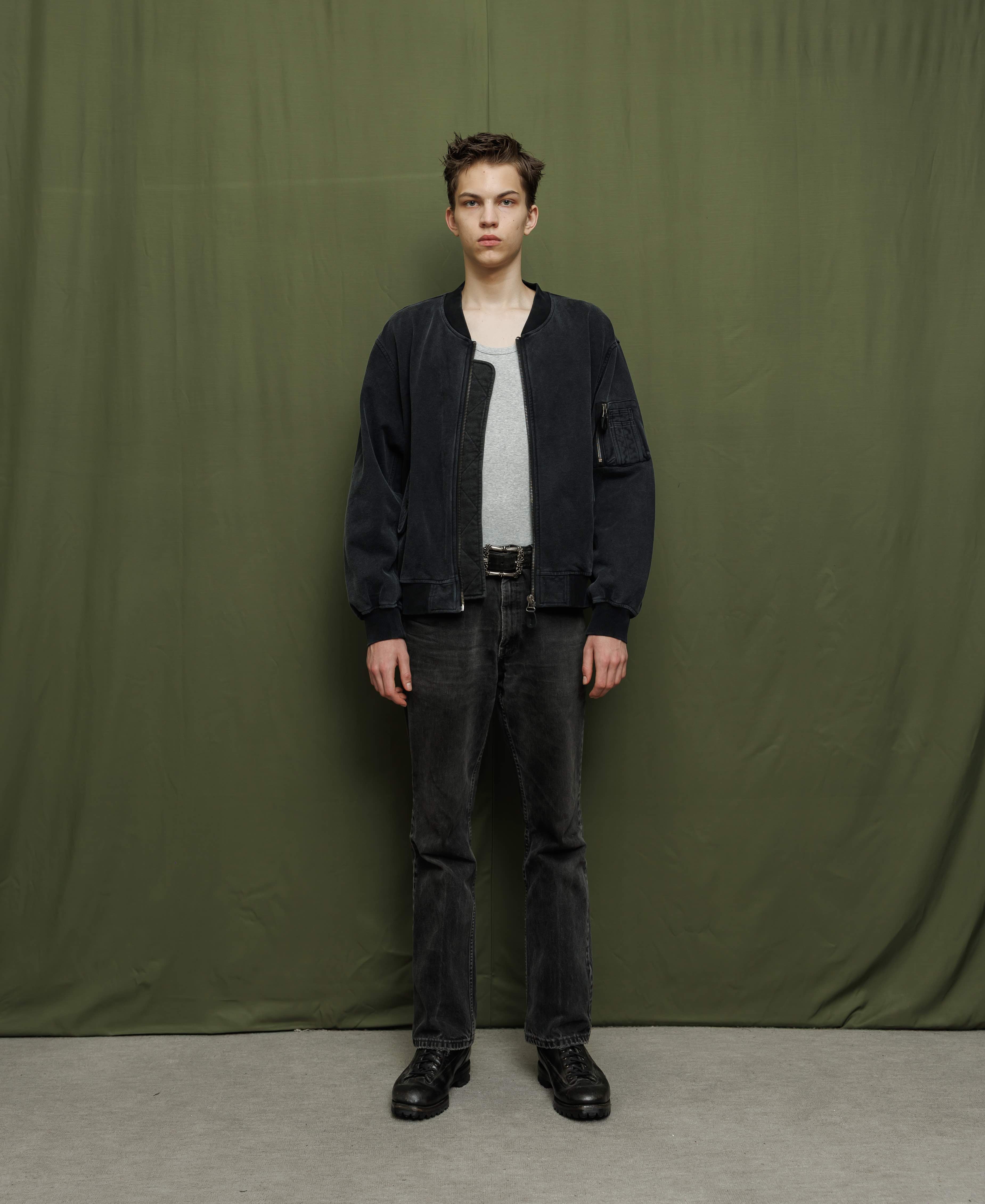 サンフェイドウォッシュ スウェットボンバージャケット - ブラック