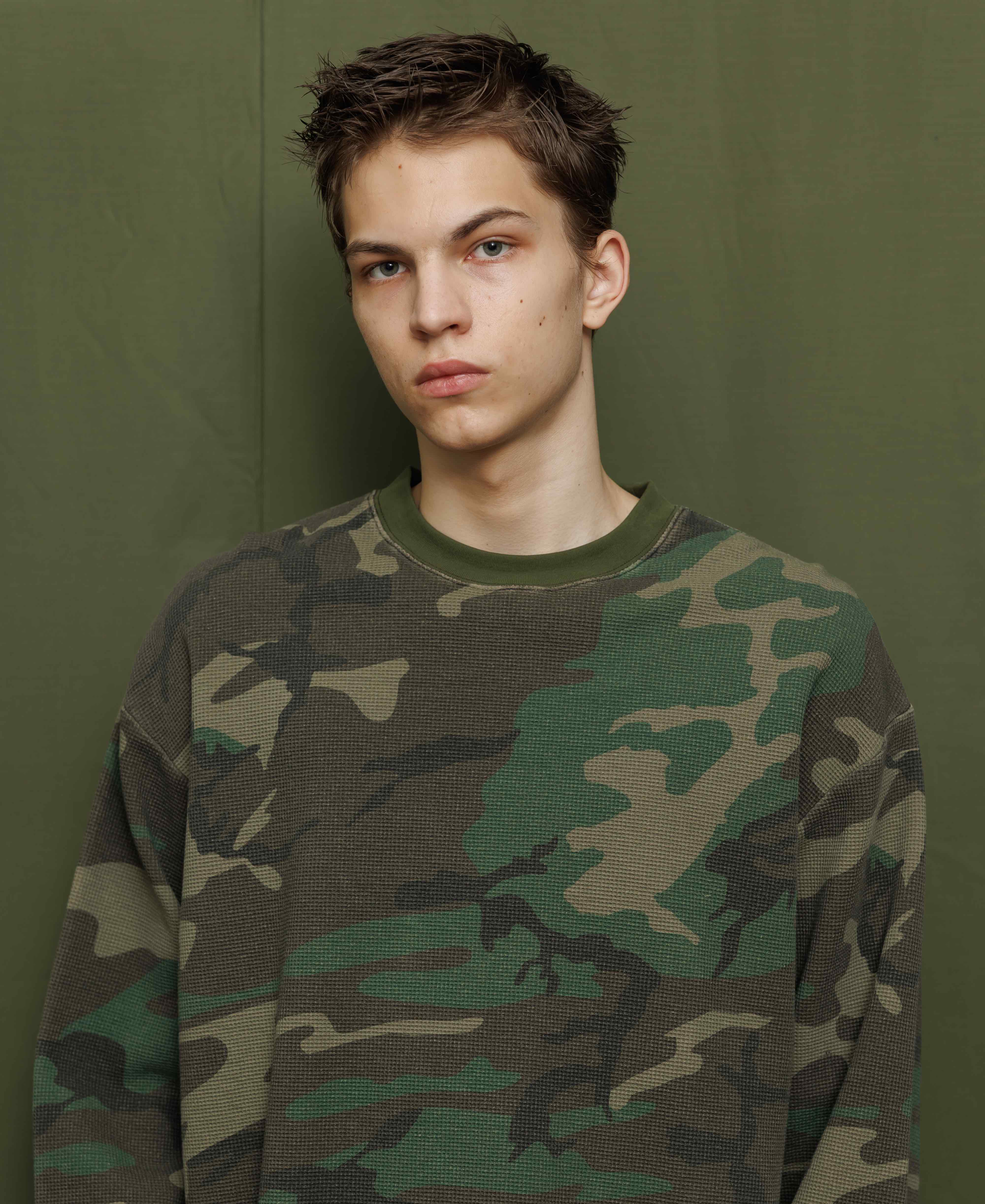 ヴィンテージウォッシュ ワッフルサーマルシャツ - ウッドランドカモ
