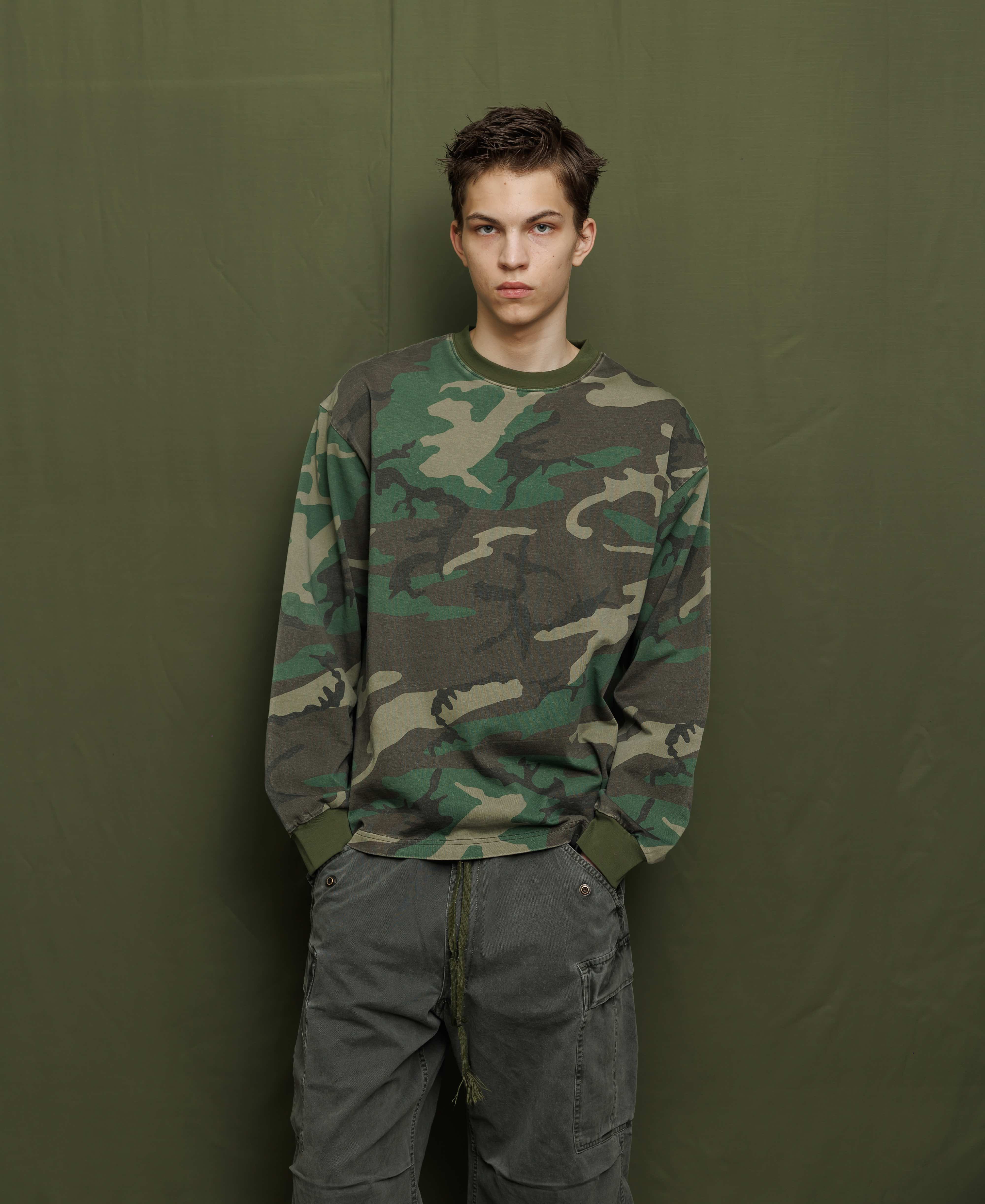 ヴィンテージウォッシュ ロングスリーブシャツ - ウッドランドカモ