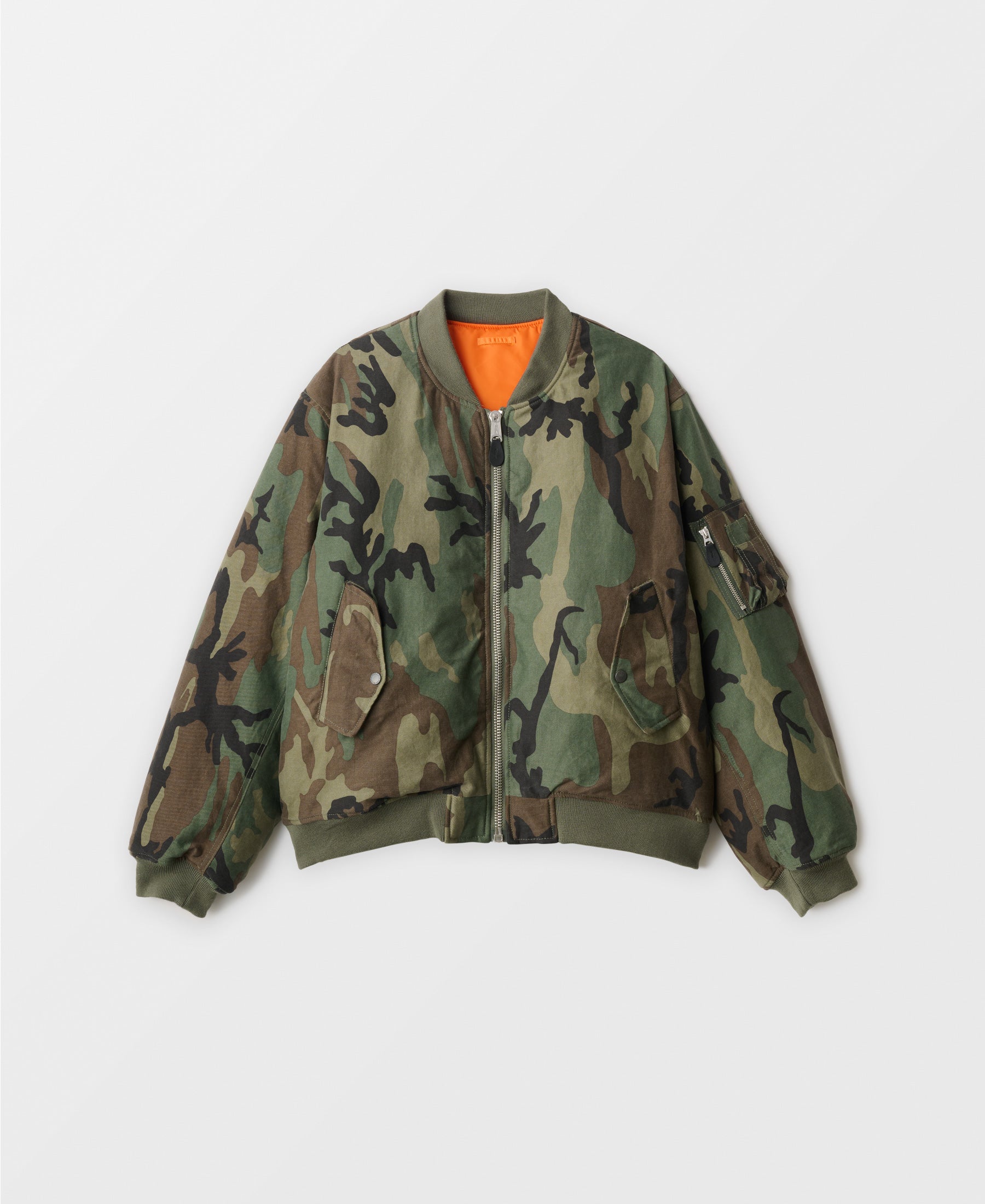 ヴィンテージウォッシュ コットンボンバージャケット | バーティカルウッドランド迷彩